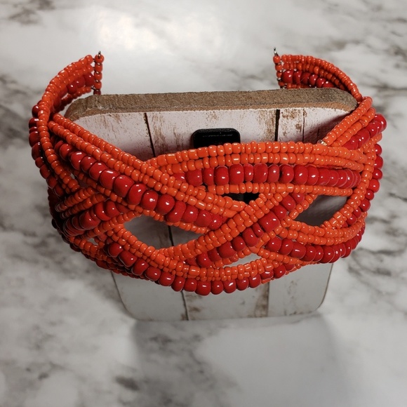 Beaded Bohemian Cuff Bracelet Orange